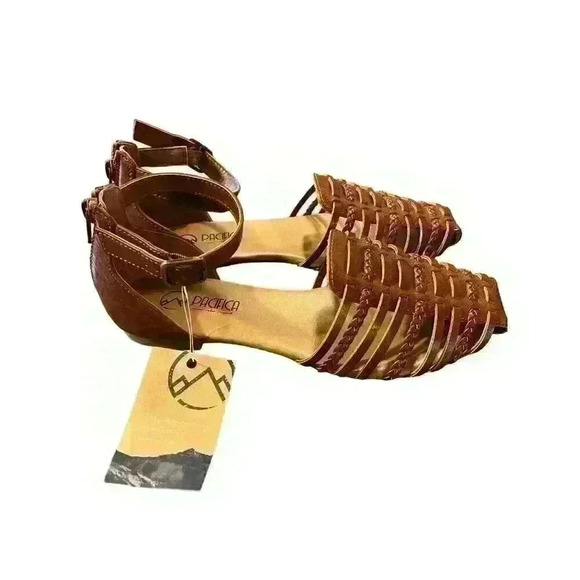 NEW Pacifica Women's Size 7 Whiskey Brown Sandals Flats with Ankle Strap - Picture 3 of 6